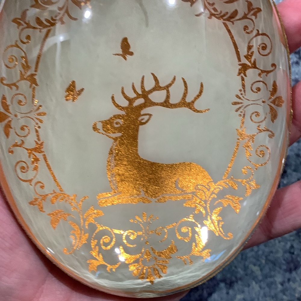 Vintage look deer in rose gold leaf inside domed 5” oval Christmas ornament - Picture 4 of 5